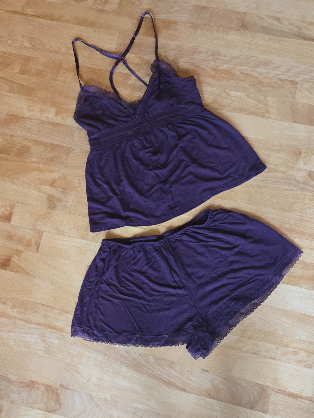 Victoria's Secret Deep Purple Lace-Trim Camisole & Shorts Sleep Set